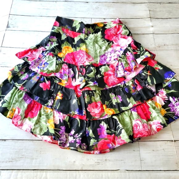 Vintage Dresses & Skirts - Vintage floral skirt high waisted tiered‎ ruffles 89s 90s